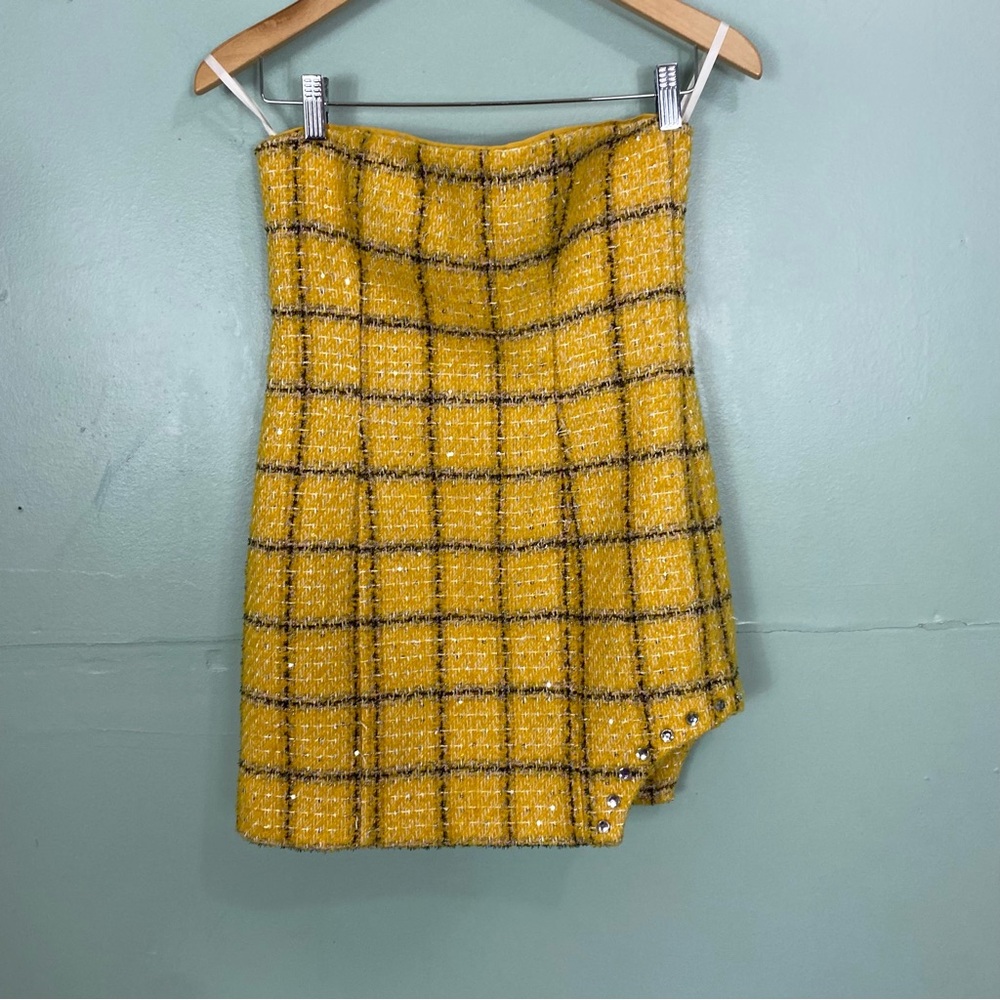 Assignment Cady Mini Dress Yellow Plaid‎ Small Strapless - Picture 2 of 10